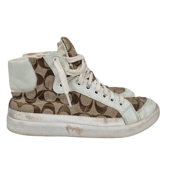 Coach Signature & Leather Ellis Khaki / White High Top Sneakers 8 - Picture 4 of 8